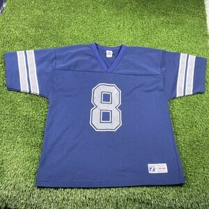 VTG Dallas Cowboys Logo 7 Jersey Mens Large Made In USA #8 Blue Nfl Football
